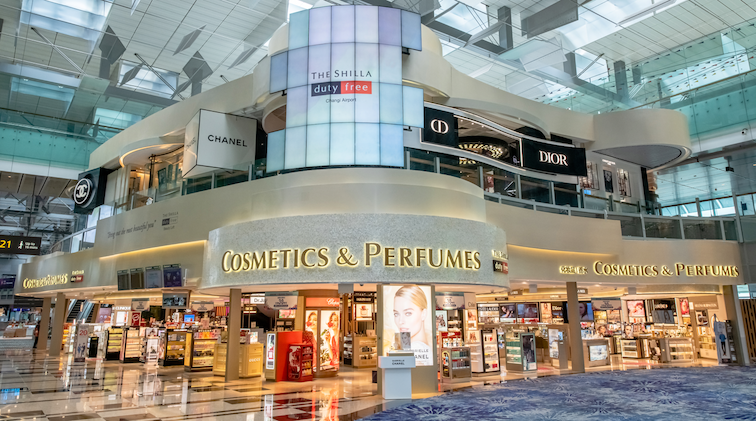 The Shilla Duty Free beauty retail area at Singapore Changi Airport